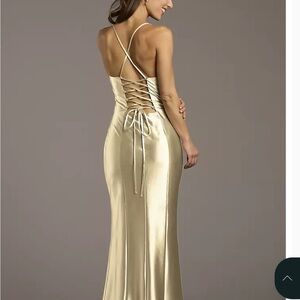 David’s Bridal Champagne Satin Lace-Up Back brides maid Dress